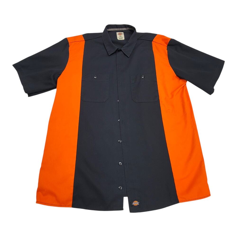 Dickies Mens 2XL XXL Two Tone Colorblock Short Sleeve Work Shirt Black Orange